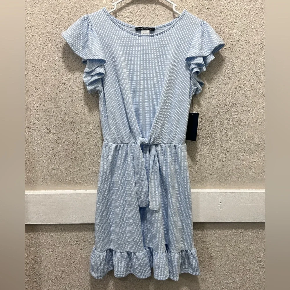 Caution to the Wind Blue and White Gingham Tie Front Ruffle Dress NWT M Caution to the Wind Blue and White Gingham Tie Front Ruffle Dress NWT M